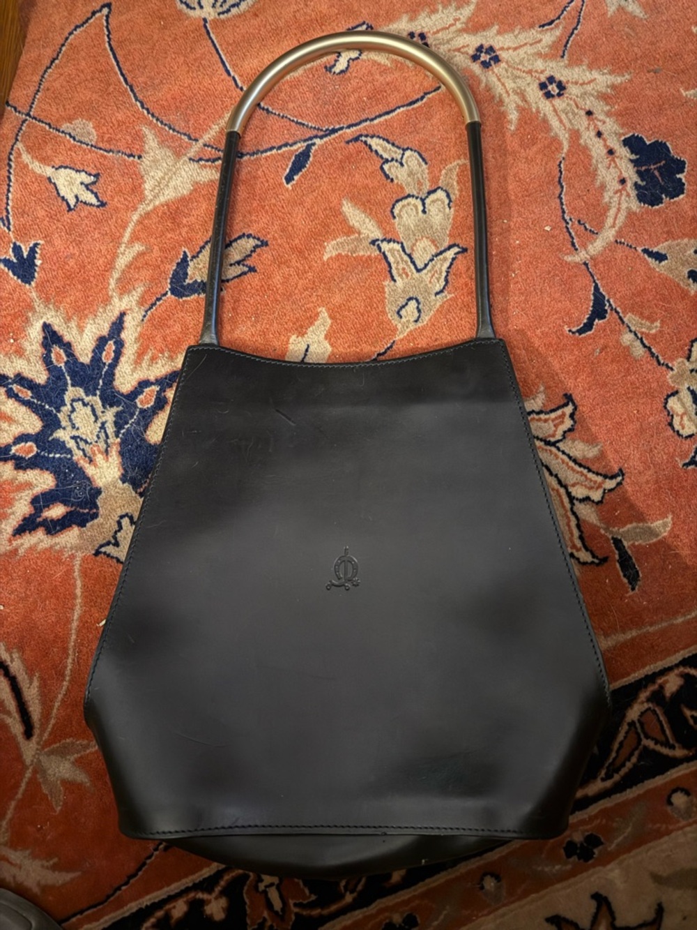 El Caballo Black Leather handbag with Brass handle